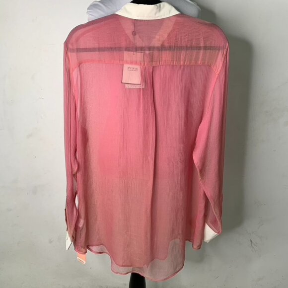 New PINK Women's Darcy Winchester 100% Silk Long Sleeve Button Down Shirt Large - Picture 7 of 11